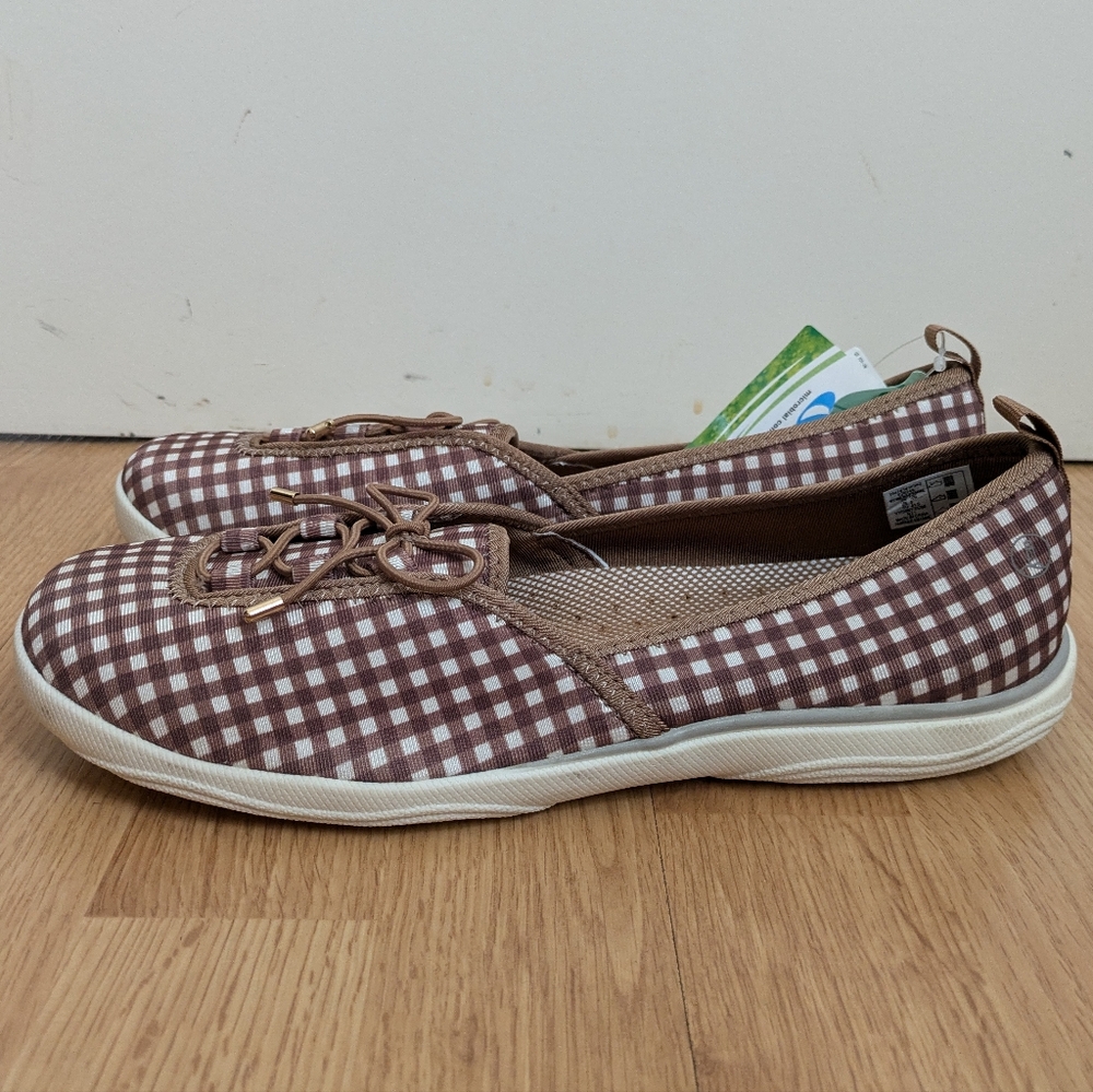 🆕 Land's End Women's Checkered Tan Brown White Flats Shoes Size 10 - Picture 5 of 16